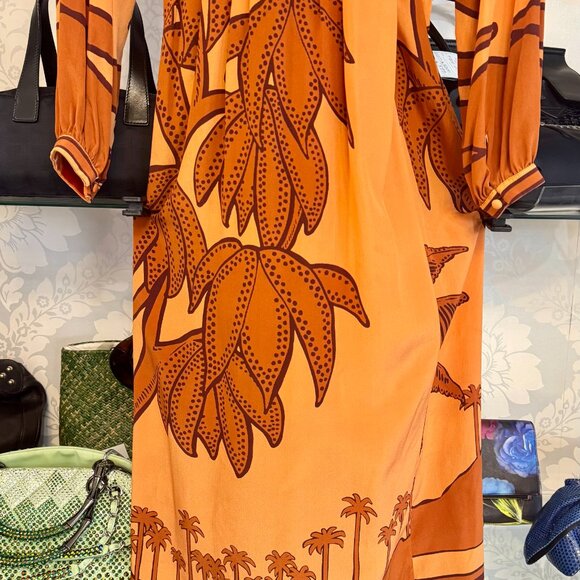 Johanna Ortiz Ancient Societies Palm-Print Long-Sleeve Midi Wrap Dress - size 8 - Picture 7 of 13